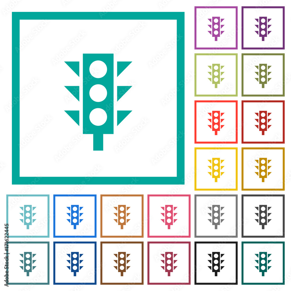 Poster traffic light flat color icons with quadrant frames