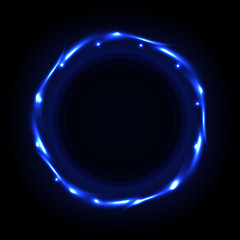 Colorful blue neon frame on a dark background, abstract illustration.