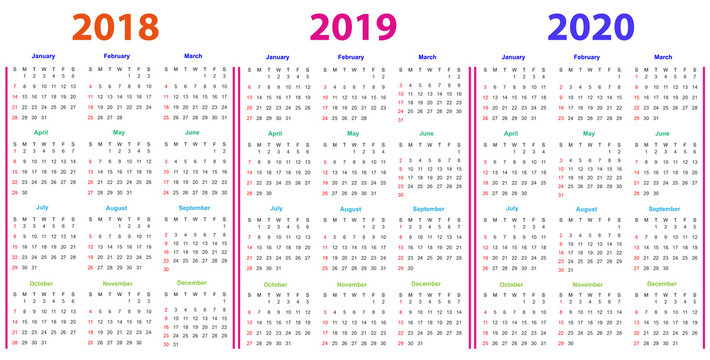 Calendar Design 2018,2019,2020 vector and editable
