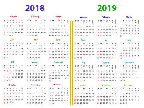 Calendar Design 2018-2019 vector and editable