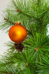 Decorated Christmas tree. Merry Christmas and Happy New Year