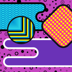 Memphis background with round geometric elements, patterns fashion trend 80-90s. Vector.