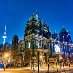Berlin Cathedral or Berliner Dom at night, Berlin ,Germany © EwaStudio