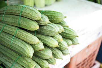 Fresh Angled luffa fruits in market