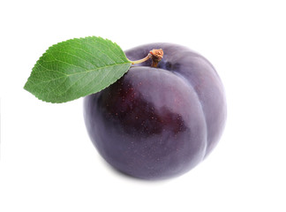 Fresh ripe plum on white background