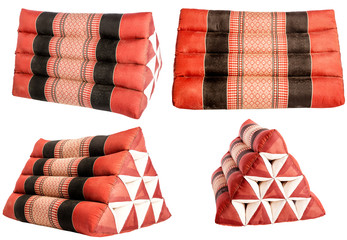 Set 4 thai triangular backrest pillow isolate on white background