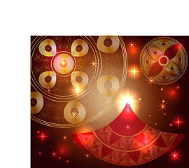 Happy Diwali. Light background. Lamp, oil lamp with a burning fire on a warm brown background