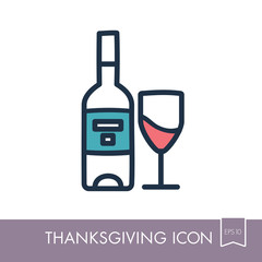 Bottle of wine and glass icon. Thanksgiving