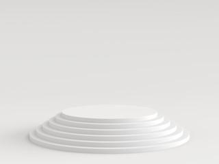 Empty white podium stage on white background. 3D rendering.
