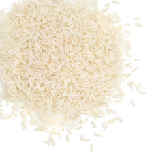 Healthy food. Close up of heap of parboiled rice on white background. Top view. High resolution product