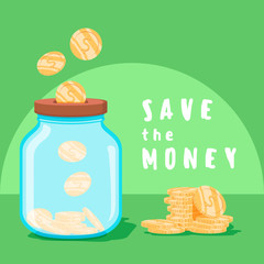 Save money concept. Saving dollar coin in jar. concept vector illustration Flat design style vector illustration.