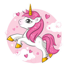 Cute magical unicorn. Vector design on white background. Print for t-shirt. Romantic hand drawing illustration for children. - 171632815