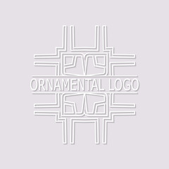 Obraz premium Vintage white geometrical linear 3d vector frame, label for your logo. Vector illustration
