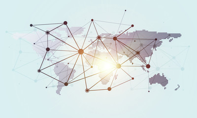 Lines and dots as networking idea drawn on white background