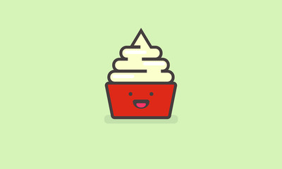 Frozen Yogurt (Line Art in Flat Style Vector Illustration Icon Design) With Smiley Face