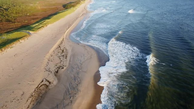 Drone shot of Cape Cod beach at sunrise