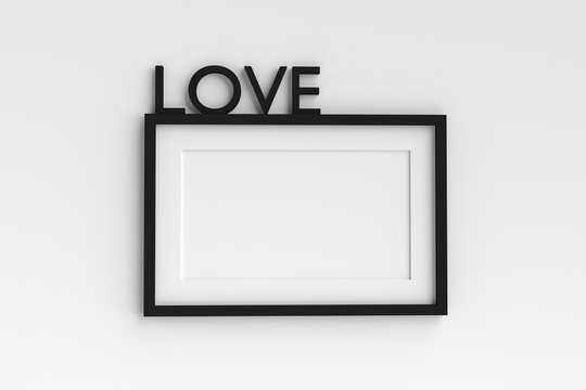 Blank picture frame templates set with LOVE word on white background