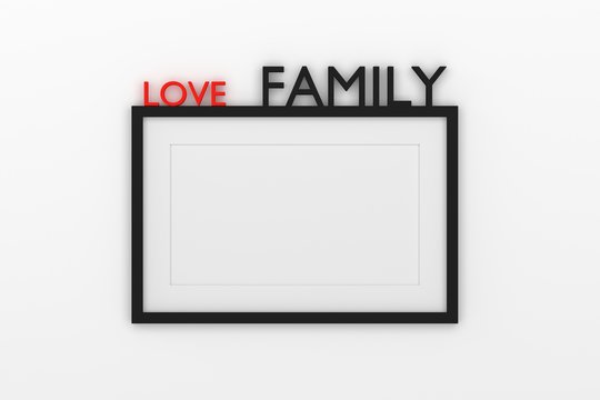 Blank picture frame templates set with LOVE FAMILY word on white background