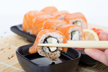 Salmon sushi rolls
