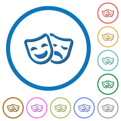 Comedy and tragedy theatrical masks icons with shadows and outlines