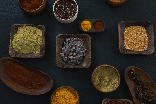 Various type spices on bowl 