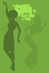 Silhouette of girls dancing soul, funky or disco music. Retro Style.