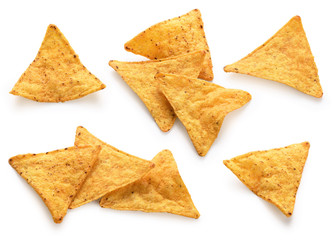 Corn chips, nachos isolated on white background.