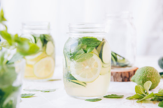 Cucumber water with mint and lemon