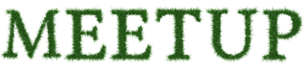 Meetup - 3D rendering fresh Grass letters isolated on whhite background.