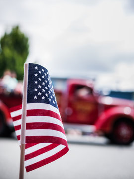 American flag on Fourth of July parade
