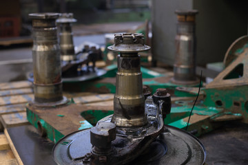 Metal copper workshop tools set on a table