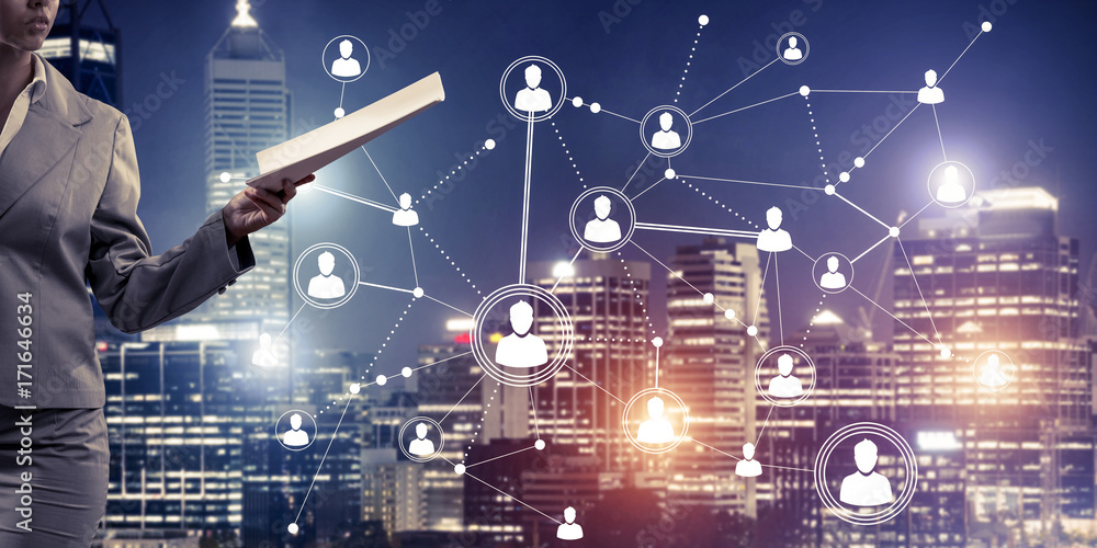 Aufkleber concept of modern business networking that connect and cooperate