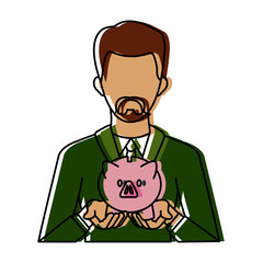 Businessman avatar cartoon holding savings icon vector illustration graphic design