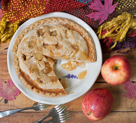 Overhead View of a Fresh Apple Pie in a Baking Dish