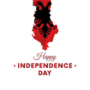 Banner or poster of Albania independence day celebration. Albania map. Waving flag. Vector illustration.