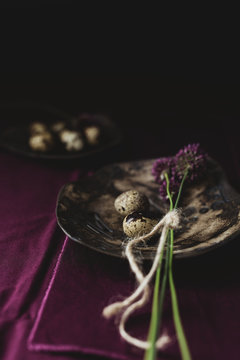 Quail eggs with flowers