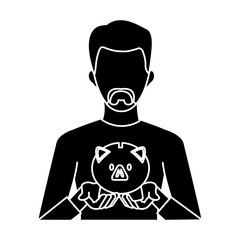 Businessman avatar cartoon holding savings icon vector illustration graphic design