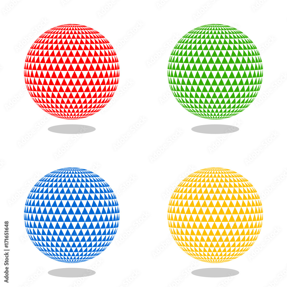 Poster abstract sphere of triangles. 3d effect vector background. color vector set.