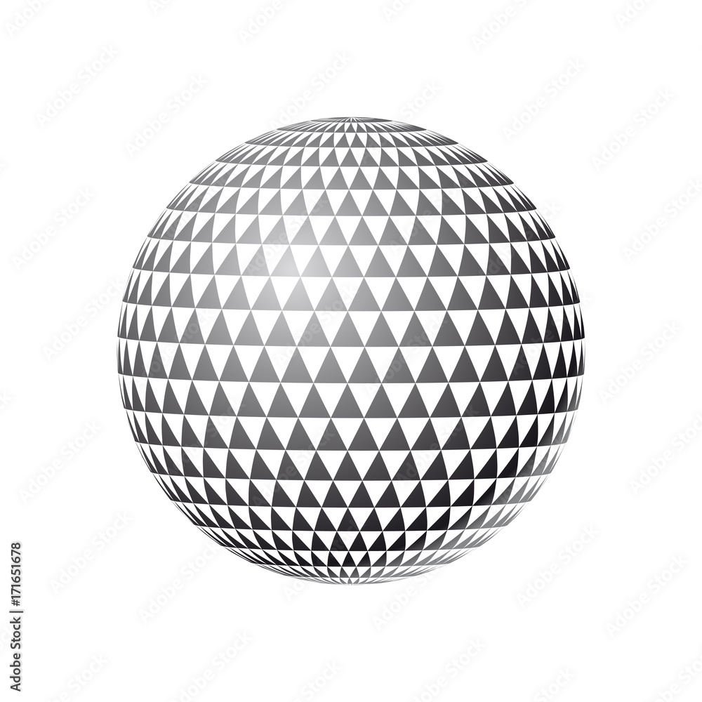 Aufkleber abstract sphere of triangles. 3d effect vector background. black and white vector illustration.