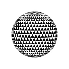 Abstract sphere of triangles. 3d effect vector background. Black and white vector illustration.