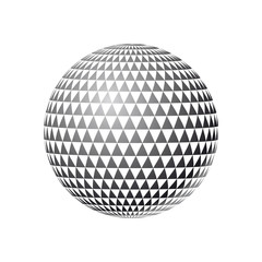 Abstract sphere of triangles. 3d effect vector background. Black and white vector illustration.