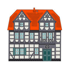  facad of old European houses. Vector illustration.