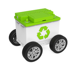 Recycle Car Battery with Wheels Isolated