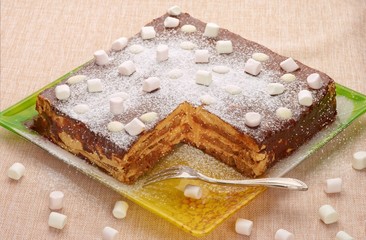 gourmet no-bake cake with oatmeal cookies and chocolate glaze, receipe - "horse at winter"