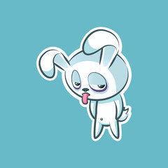 Sticker emoji emoticon emotion show tongue with sour face vector isolated illustration character unhappy sweet, cute white rabbit, bunny, hare, coney, cony, lapin for happy Easter