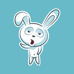 Sticker emoji emoticon, emotion, yawn, gape vector isolated illustration bored character sweet, cute white rabbit, bunny, hare, coney, cony, lapin for happy Easter