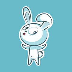 Sticker emoji emoticon, emotion what happens, hey, vector isolated illustration surprised character sweet, cute white rabbit, bunny, hare, coney, cony, lapin for happy Easter