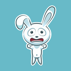 Sticker emoji emoticon emotion horrified screaming, clenched fists vector isolated illustration character sweet, cute white rabbit, bunny, hare, coney, cony, lapin for happy Easter