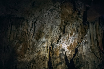 Formations on the walls of an underground cave