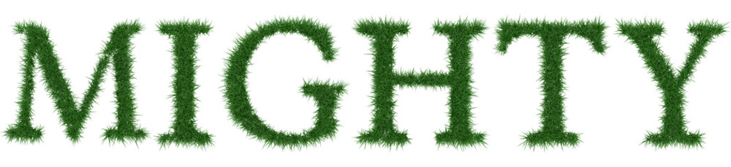 Mighty - 3D rendering fresh Grass letters isolated on whhite background.